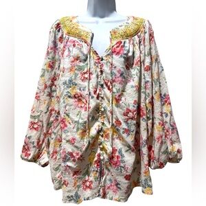 Boho Floral Women's Top with Yellow Accents Size 3X I.N. Studio Hippie Cottage